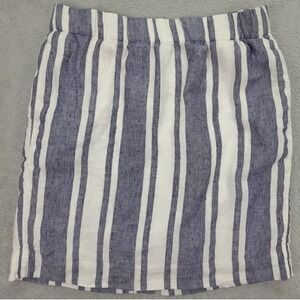 J. Crew Pull On Skirt in Striped Beauchamps Linen Size Large Blue White Nautical